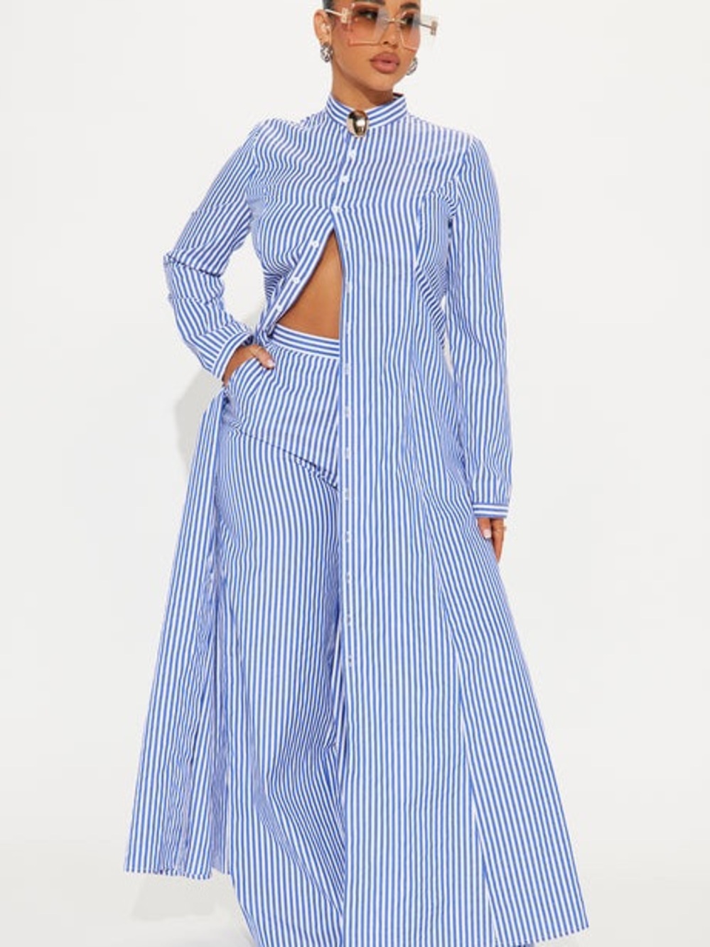 NWT Fashion Nova Blue & White Yacht Trip Stripe Pants (only) Size 3X